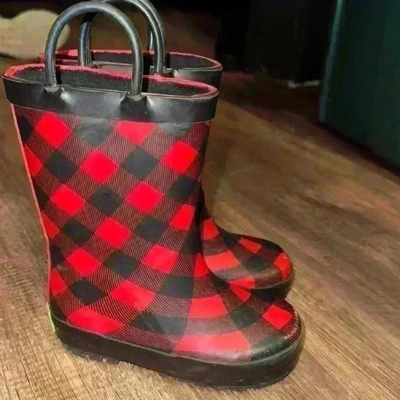Western Chief Red Black Buffalo Plaid Rain Boots 7/8 - Picture 1 of 5